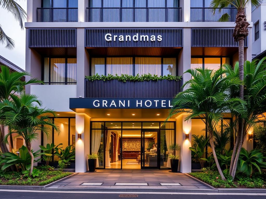 Exterior of Grandmas Hotel Seminyak showing its modern design for best hotels bali dating