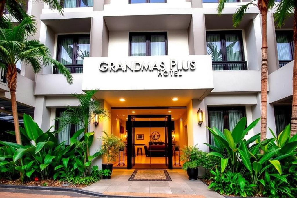 Exterior of Grandmas Plus Hotel Legian, a popular budget guest-friendly hotel for best hotels bali dating