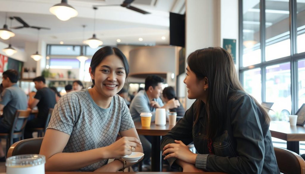 First meeting between people who connected online at a popular café in Phnom Penh