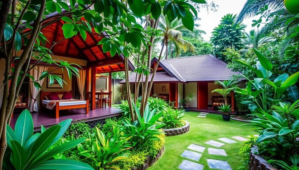 Garden view at Pertiwi Bisma 2 showing private bungalows for best hotels bali dating