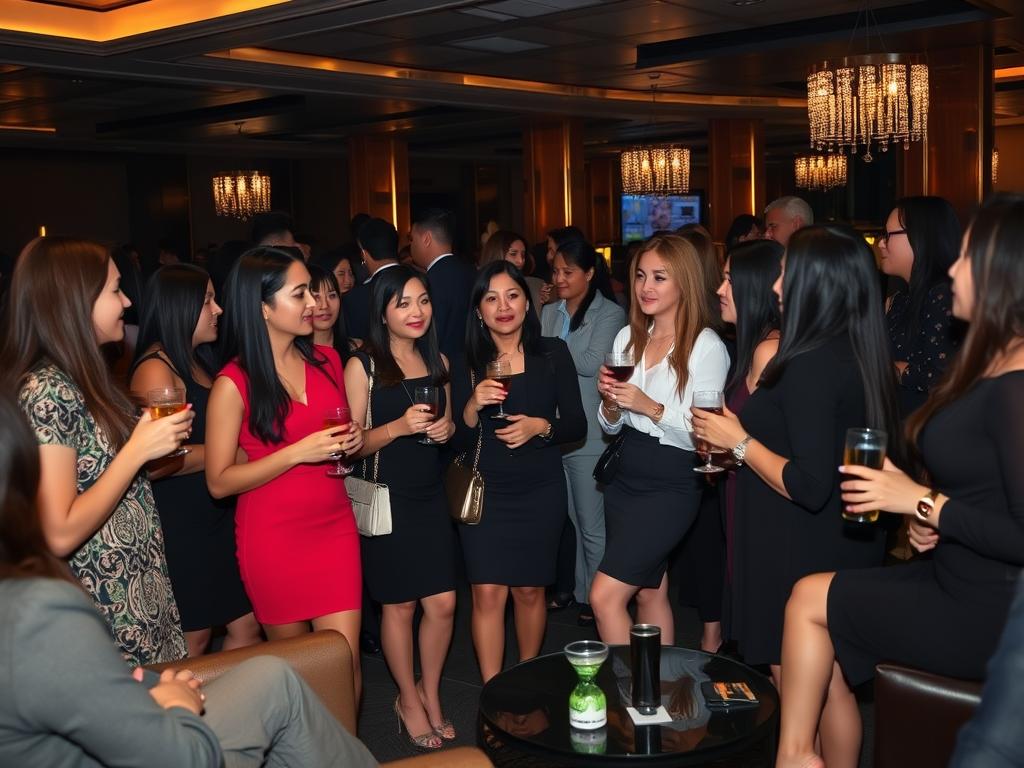 Group of expatriates and local Indonesian women socializing at a Jakarta nightclub