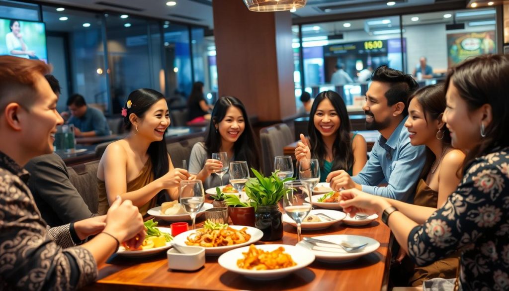 Group of friends having dinner at a restaurant in Bangkok Group of friends having dinner at a restaurant in Bangkok