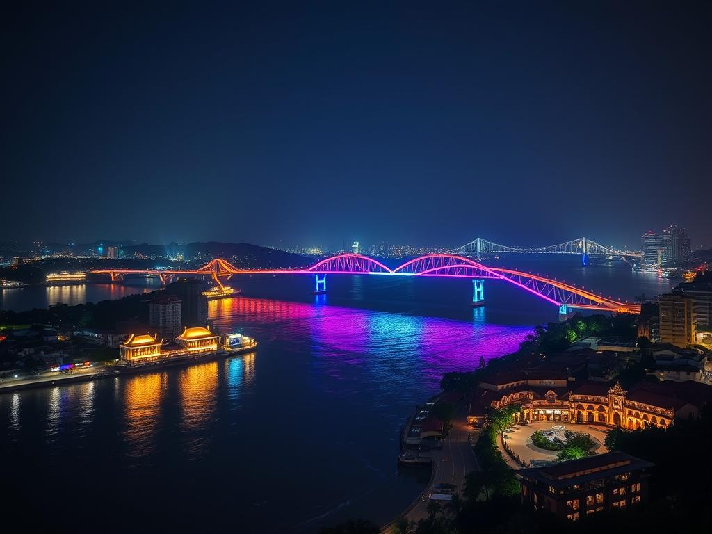 Han River in Da Nang at night with illuminated Dragon Bridge, central location for best hotels da nang dating