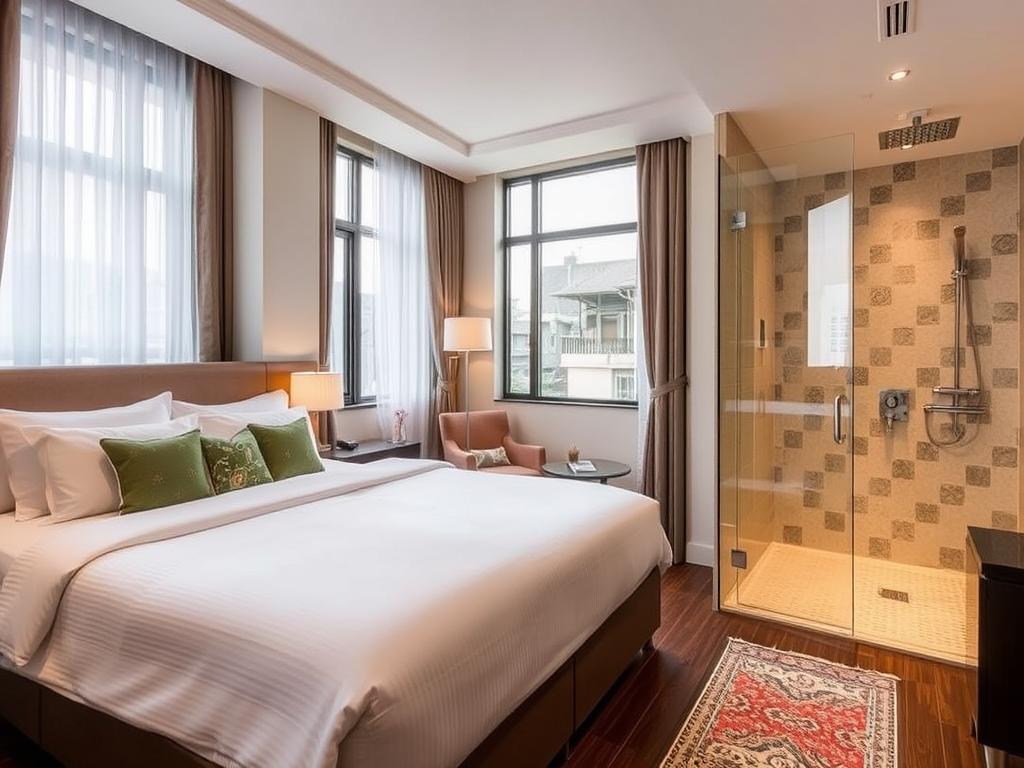 Hanoi Center Silk Premium Hotel room with elegant decor, perfect for dating in Hanoi