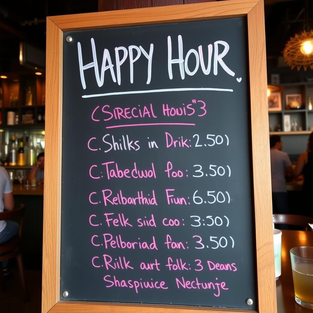Happy hour specials board at a Manila restaurant Happy hour specials board at a Manila restaurant