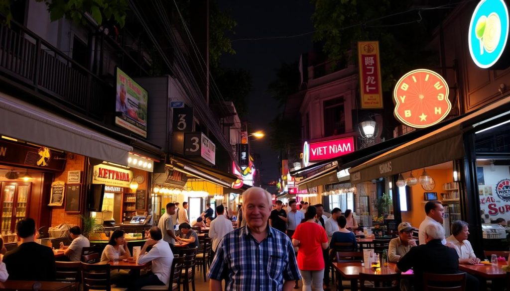 Ho Chi Minh City nightlife district showing bars popular with older Western visitors