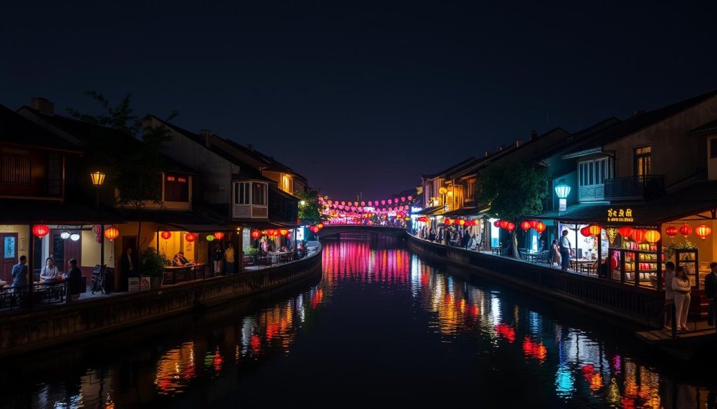 Hoi An Ancient Town at night with colorful lanterns illuminating the streets - romantic setting for things to do in Vietnam