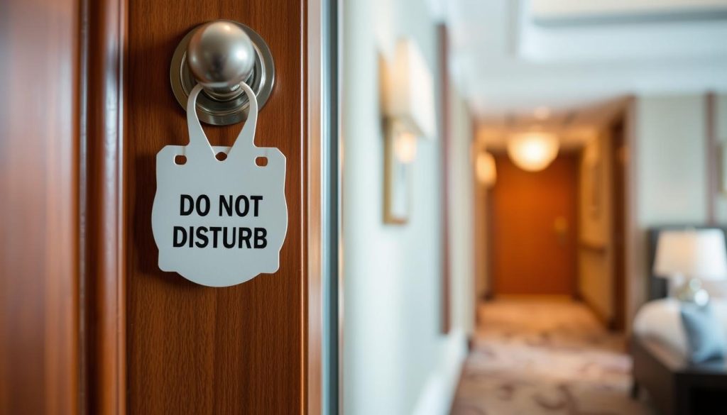 Hotel corridor with privacy door hanger, important for best hotels da nang dating experiences