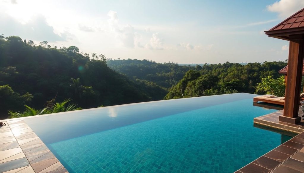 Infinity pool at Alila Ubud overlooking the jungle valley for best hotels bali dating