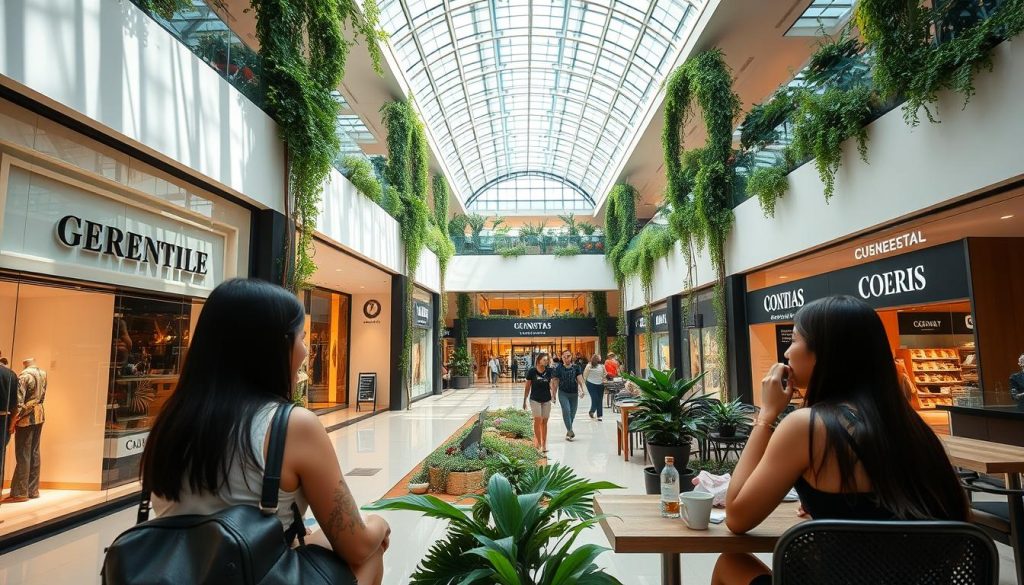 Interior of Greenbelt Mall in Manila showing upscale shops where younger women frequently visit