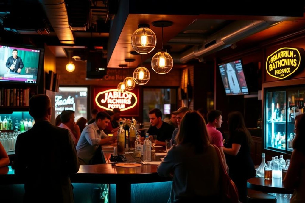 Interior of a popular bar in Angeles City showing drink prices and atmosphere
