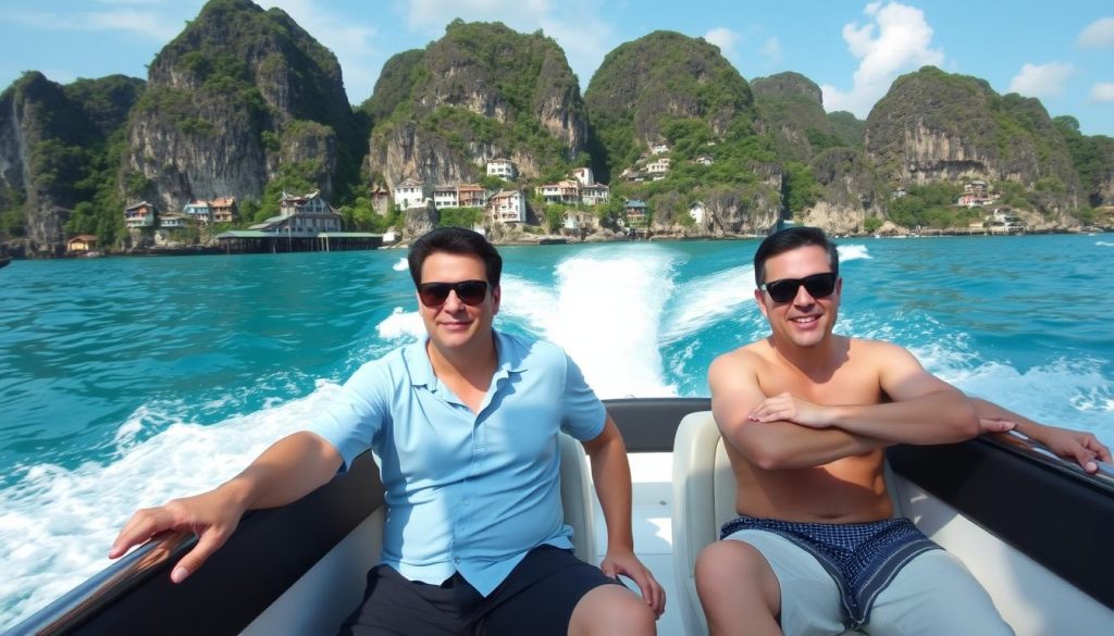 Island hopping tour in Thailand with boat and crystal clear waters