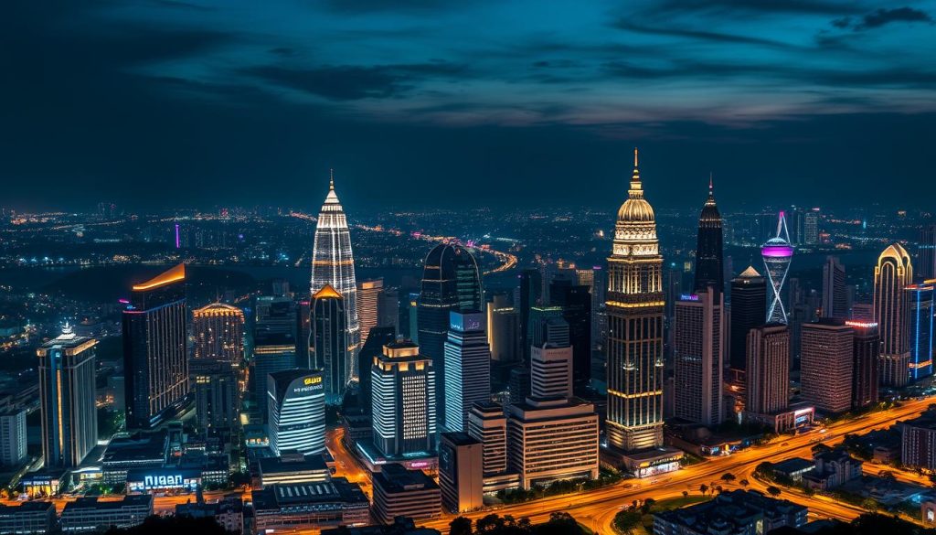 Jakarta skyline at night with illuminated luxury hotels for best hotels jakarta dating