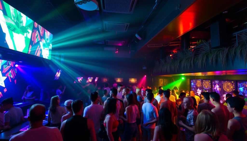 Lively nightclub in Kuta with people dancing and socializing, popular for meeting younger women in Bali