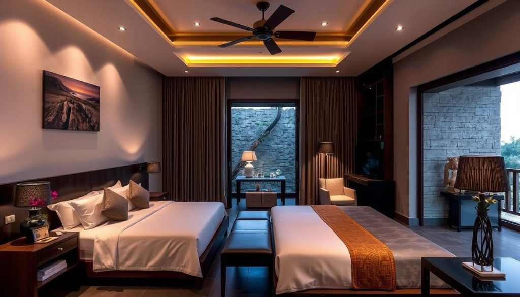Luxurious bedroom at The Stones Hotel Legian showing privacy features for best hotels bali dating