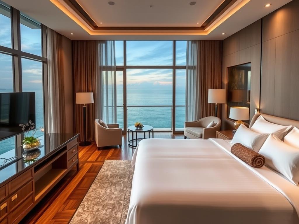 Luxury hotel room in Pattaya with ocean view and modern amenities