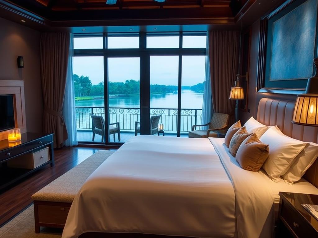 Luxury hotel room with river view in Chiang Mai