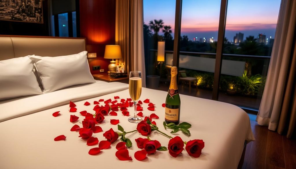 Luxury hotel room with romantic setup in Cambodia