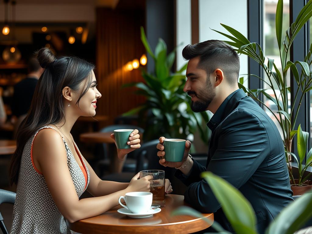 Man and woman enjoying coffee at a café in Chiang Mai