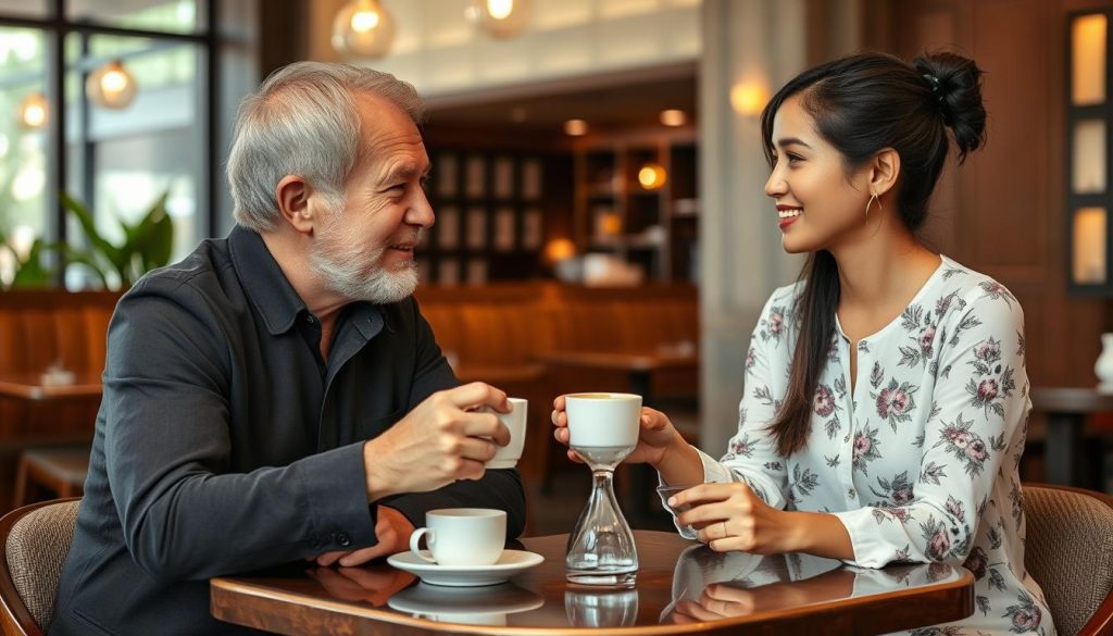Man and woman having coffee at Phnom Penh cafe