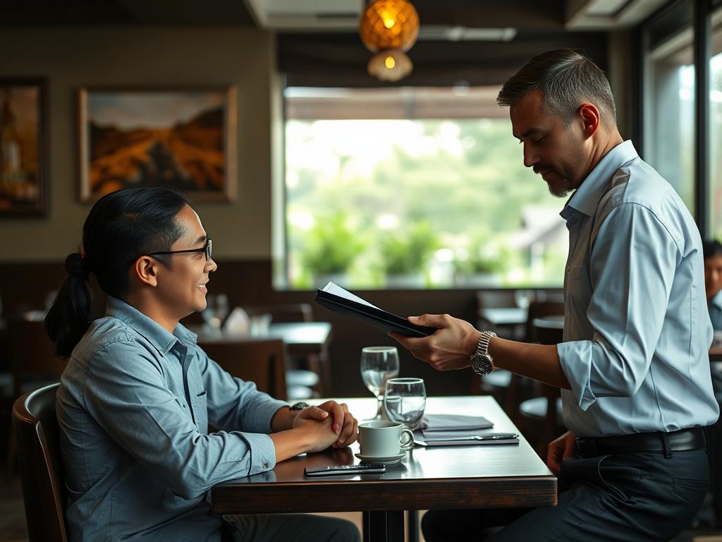 Man paying bill at restaurant in Phnom Penh