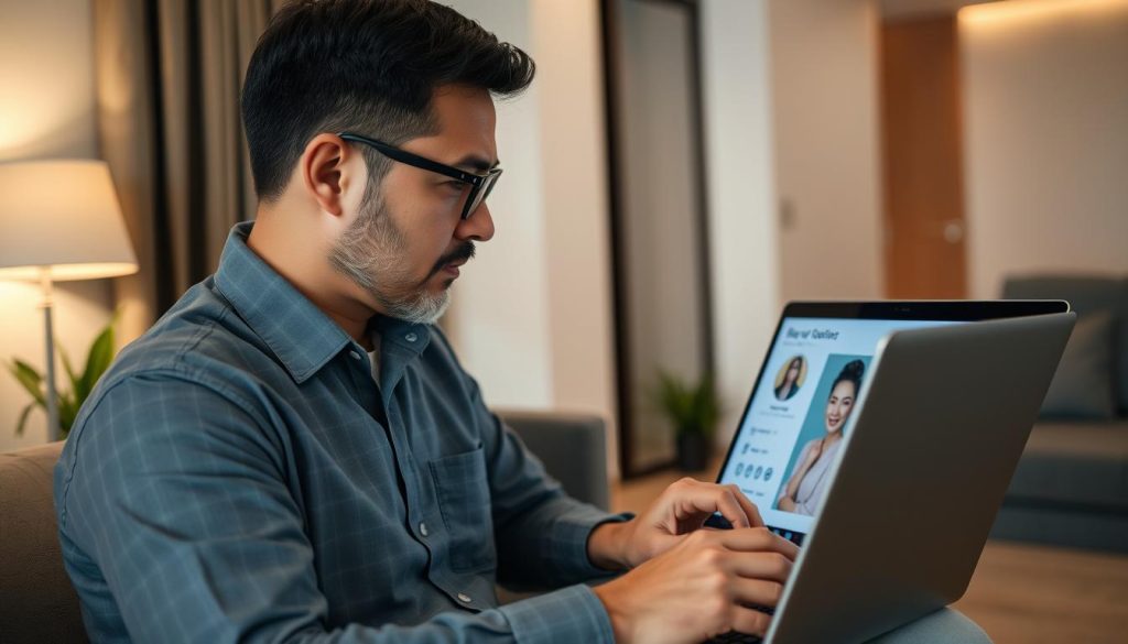 Man verifying identity of online match in Manila