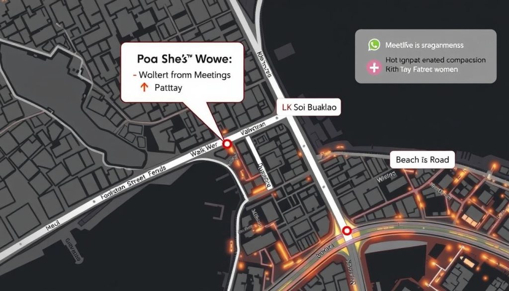 Map of central Pattaya showing key nightlife areas and meeting spots