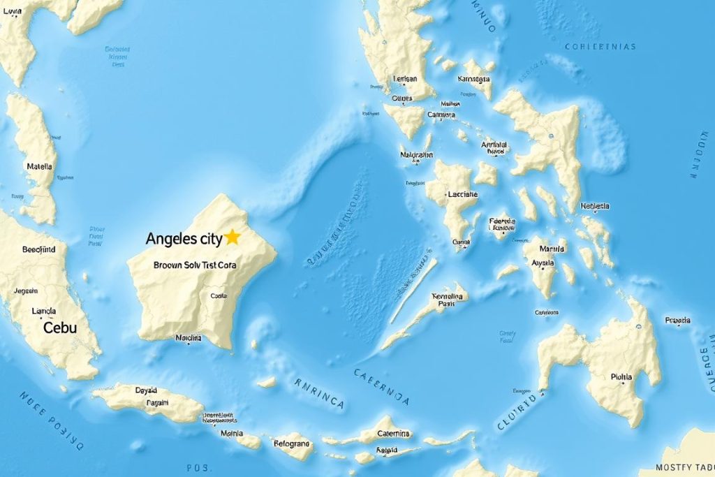 Map showing the relative locations of Angeles City, Manila and Cebu