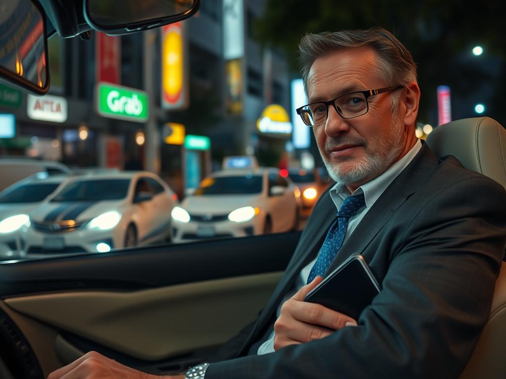 Mature man safely enjoying Ho Chi Minh City nightlife with proper transportation and security awareness