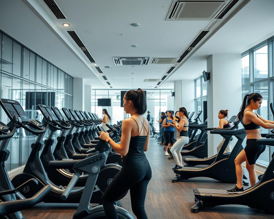 Modern fitness center in Manila where younger women often exercise and socialize