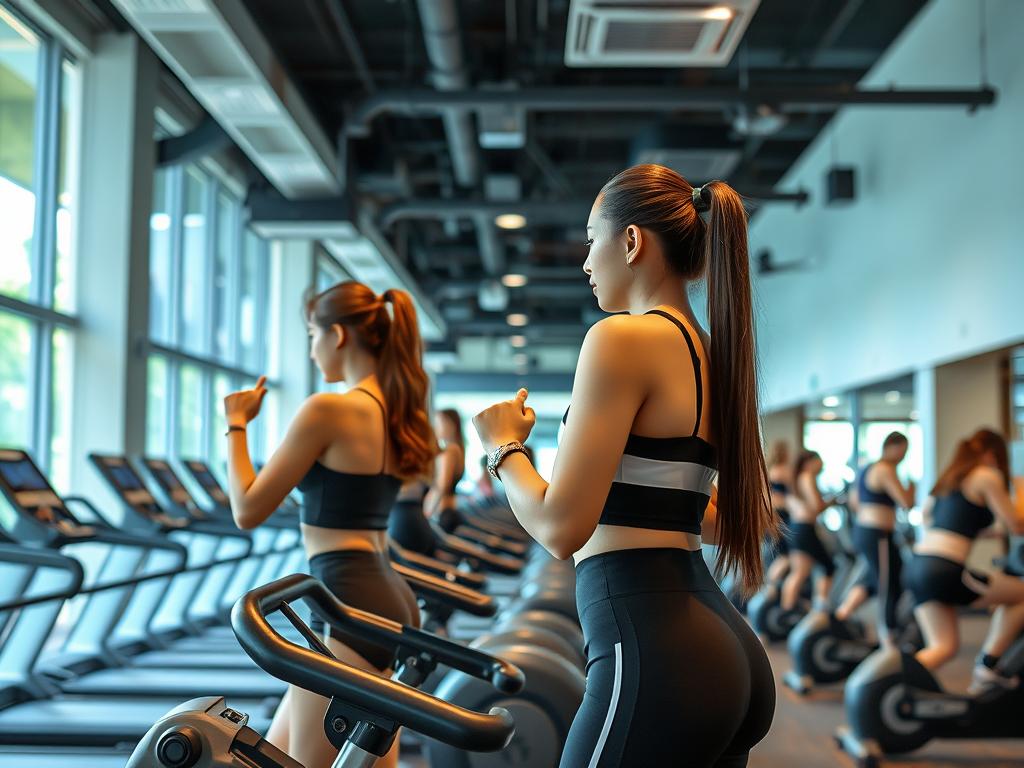 Modern fitness center in Pattaya with young Thai women exercising