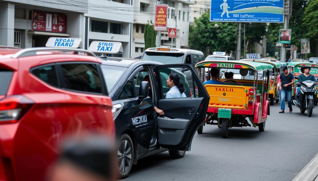 Modern transportation options in Angeles City including taxis and jeepneys
