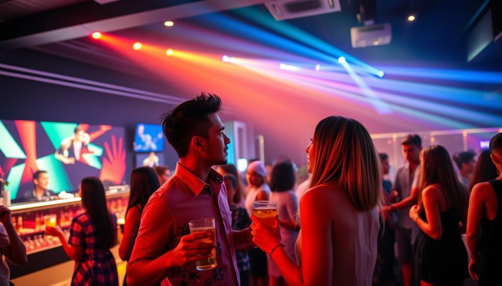 Nightclub scene in Manila with couples enjoying drinks Nightclub scene in Manila with couples enjoying drinks
