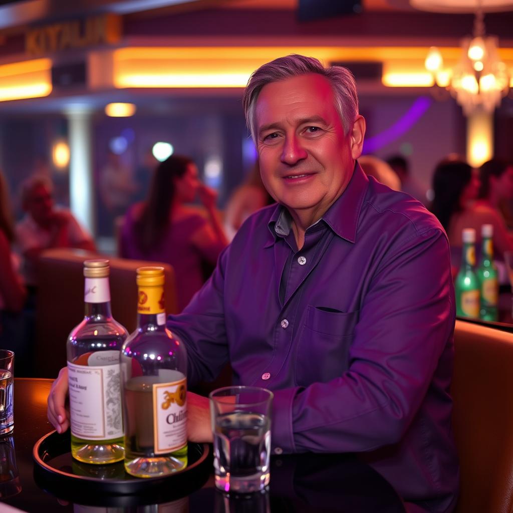 Older man enjoying VIP table service at a Kuta nightclub
