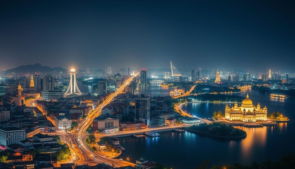 Panoramic night view of Hanoi showing the diverse nightlife districts