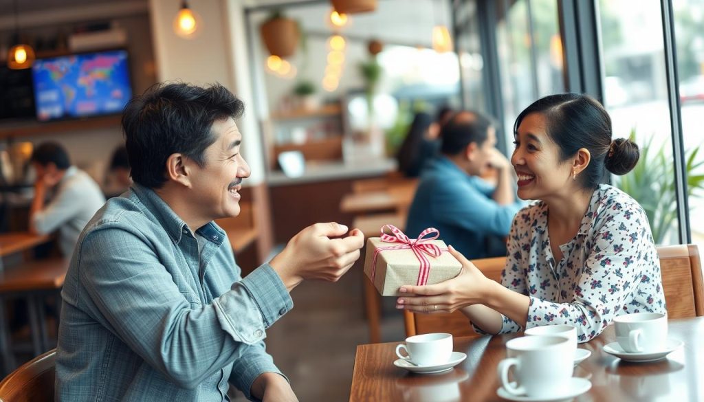 Person giving gift to date in Vietnam, showing gift-giving costs of dating in Vietnam