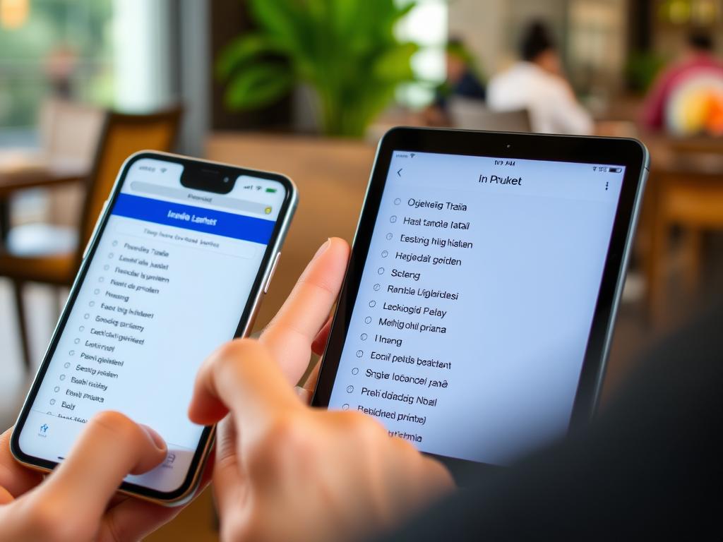 Person learning Thai phrases from a language app to help with meeting women in Phuket