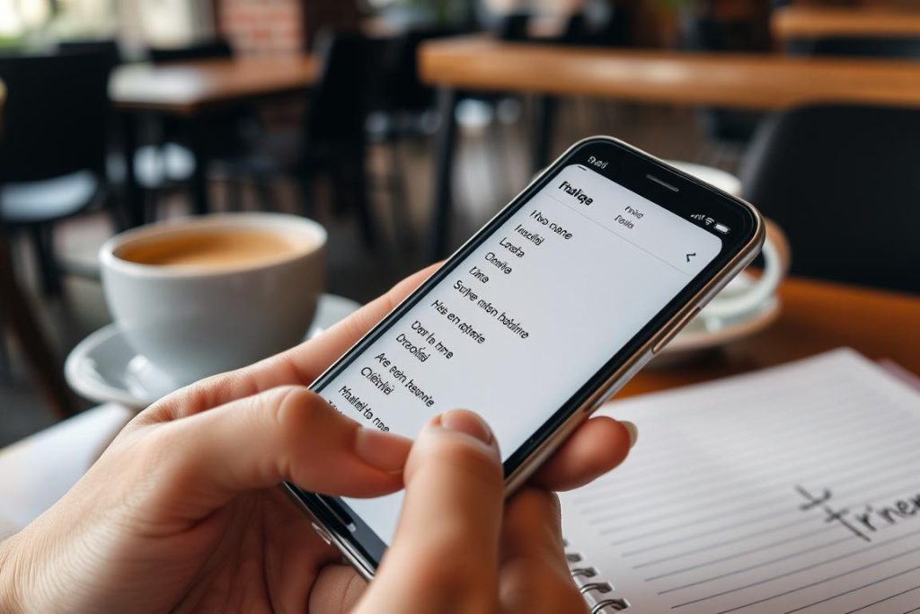 Person learning Thai phrases on smartphone app