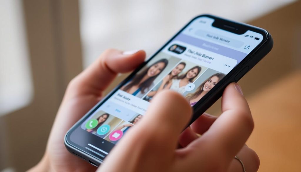 Person using Thai dating apps on smartphone to meet younger women in Pattaya