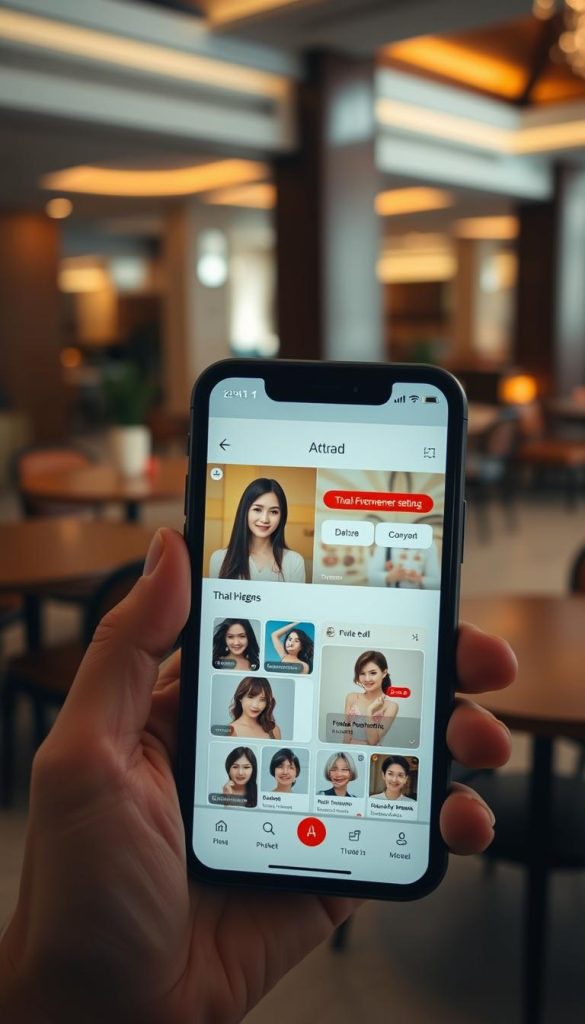 Person using ThaiFriendly dating app on smartphone to meet women in Phuket