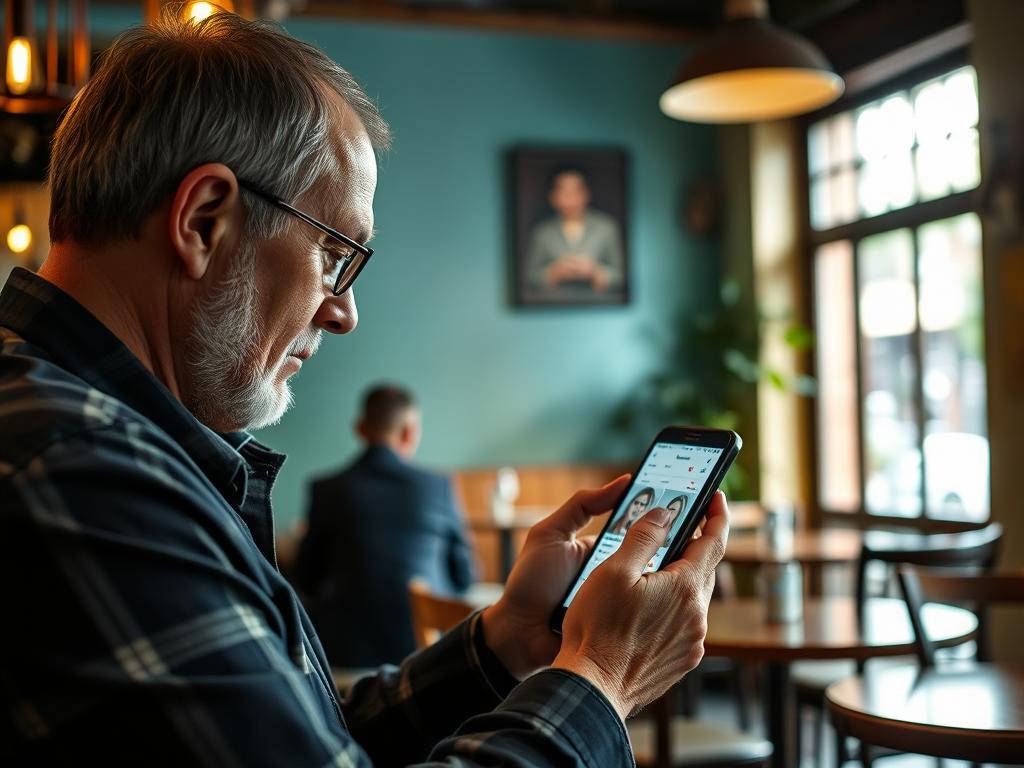 Person using Tinder app in a Hanoi cafe best dating apps in hanoi for meeting younger women