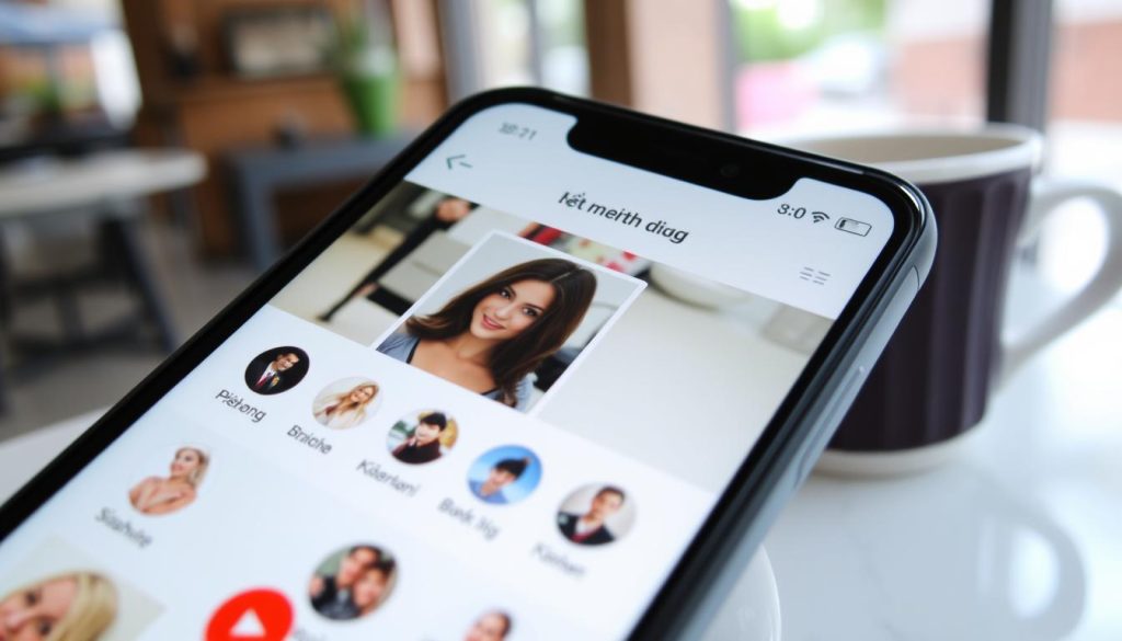 Person using dating app on smartphone in Vietnamese cafe, representing digital cost of dating in Vietnam