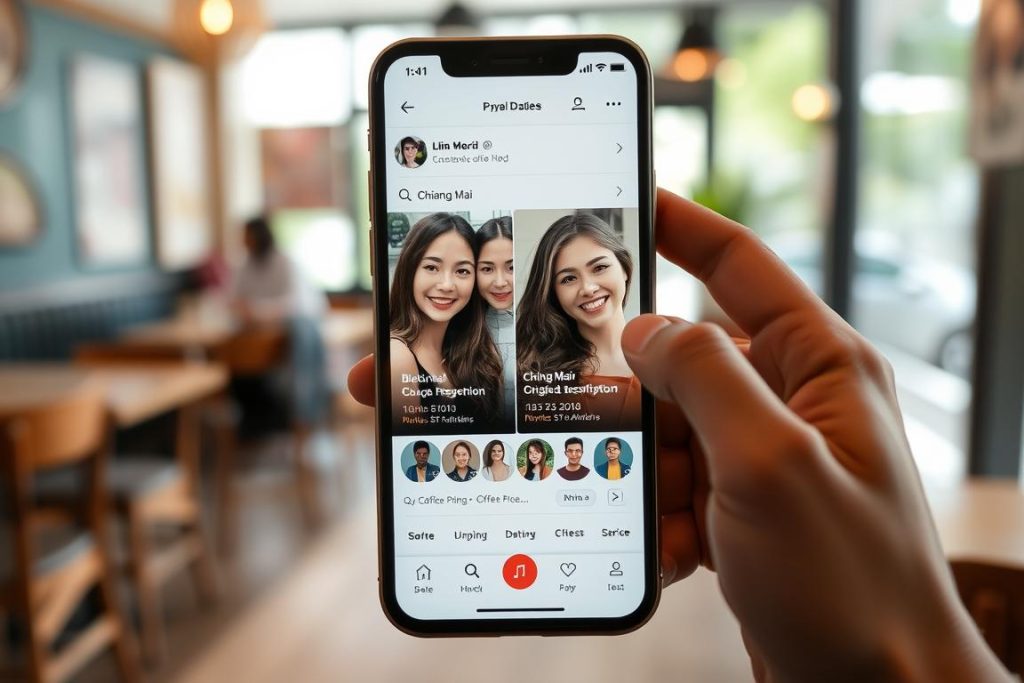 Person using dating app on smartphone to meet women in Chiang Mai