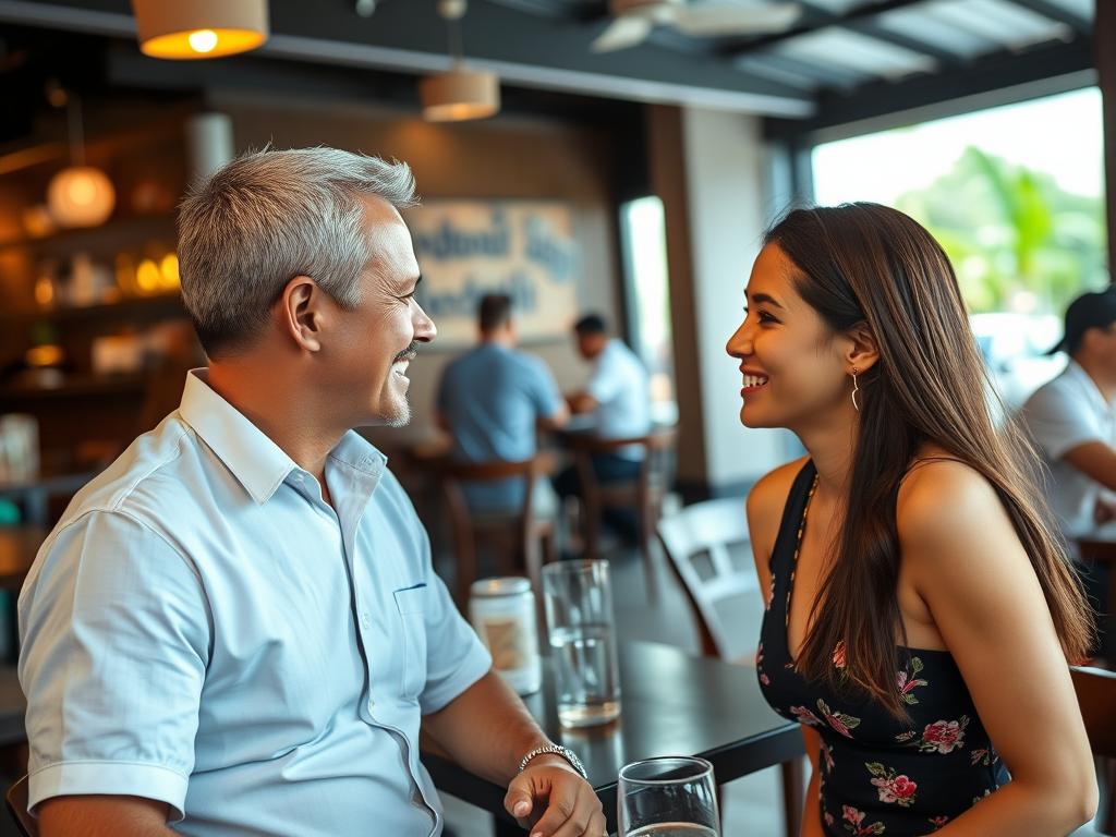 Respectful interaction between a foreign visitor and Thai woman in a social setting in Phuket