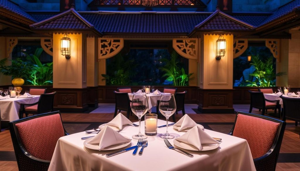 Romantic dinner setting at an upscale Jakarta restaurant, showing date venues in jakarta dating culture