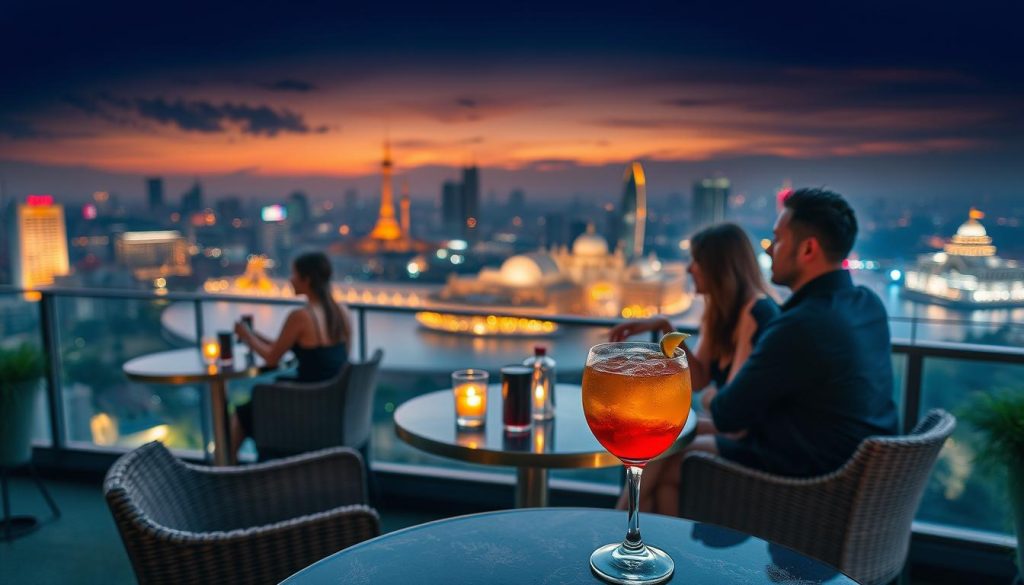 Romantic evening at Skyline Hanoi rooftop bar overlooking Hoan Kiem Lake