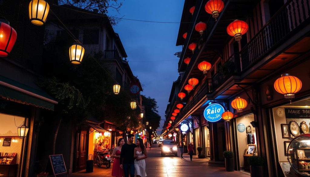 Romantic evening view of Hanoi Old Quarter, representing the overall dating atmosphere and cost of dating in Hanoi