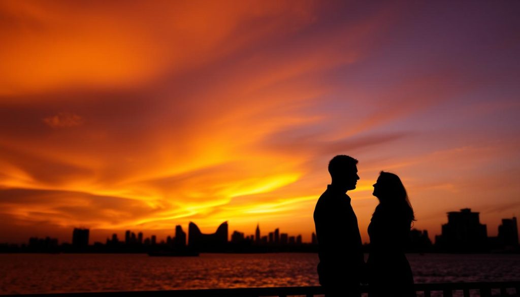 Romantic sunset view of Manila Bay with couple Romantic sunset view of Manila Bay with couple
