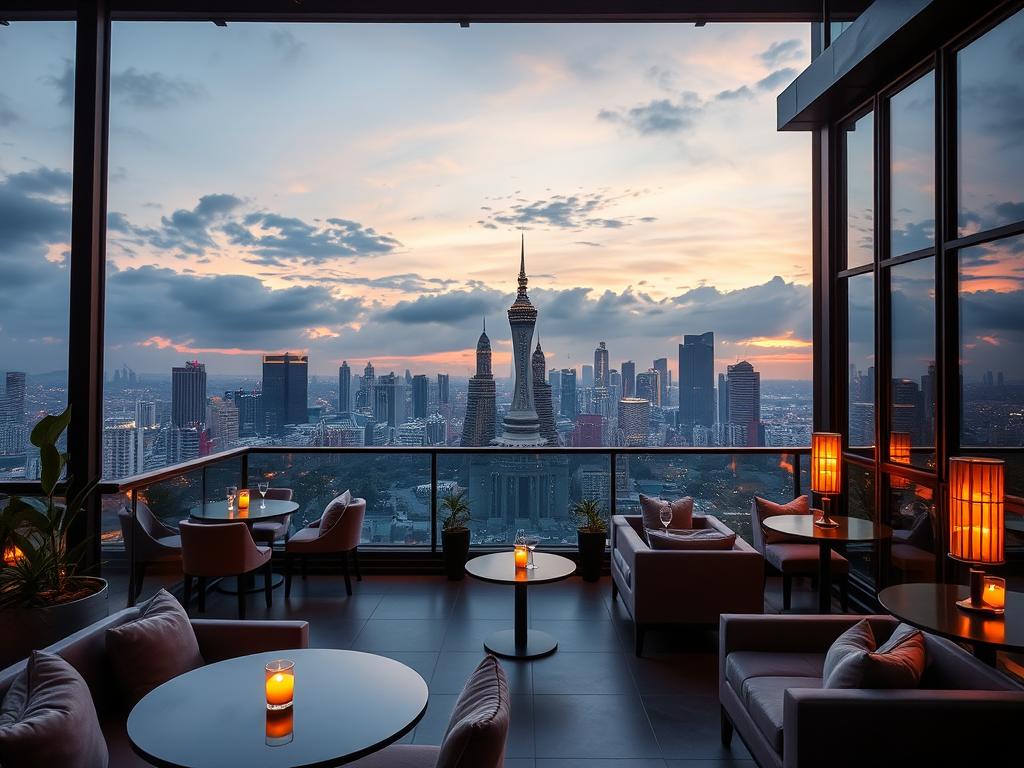 Rooftop bar in Makati with Manila skyline view