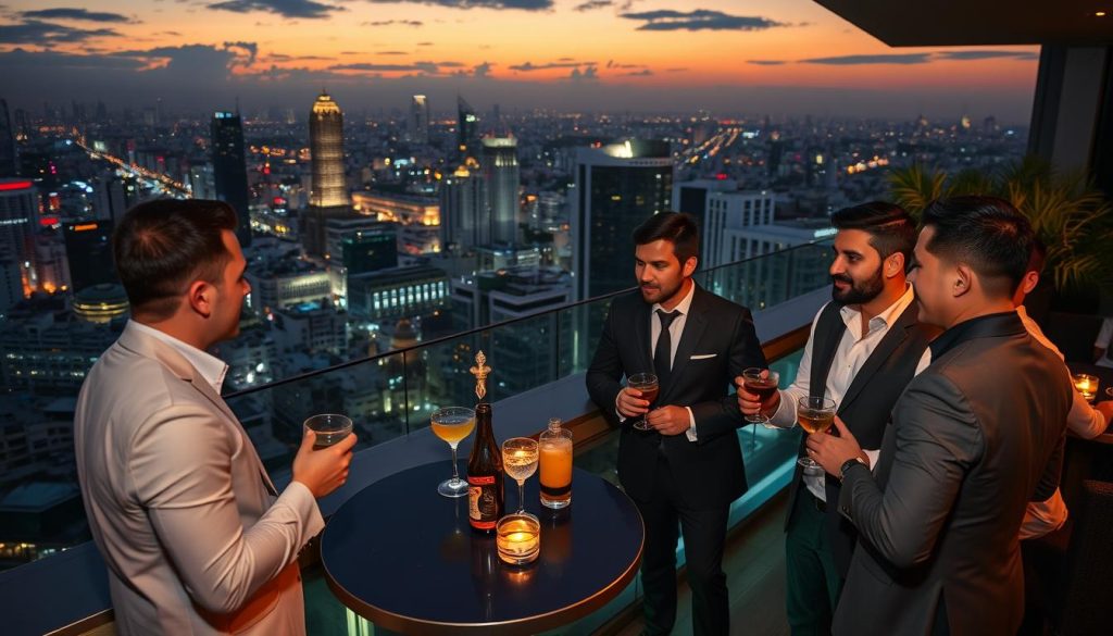 Rooftop bar social mixer in Bangkok with city views